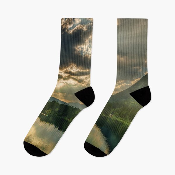 Item preview, Panoramic view of sun rays filtering from clouds, brown, yellow, mountain side calm view designed and sold by August-E.