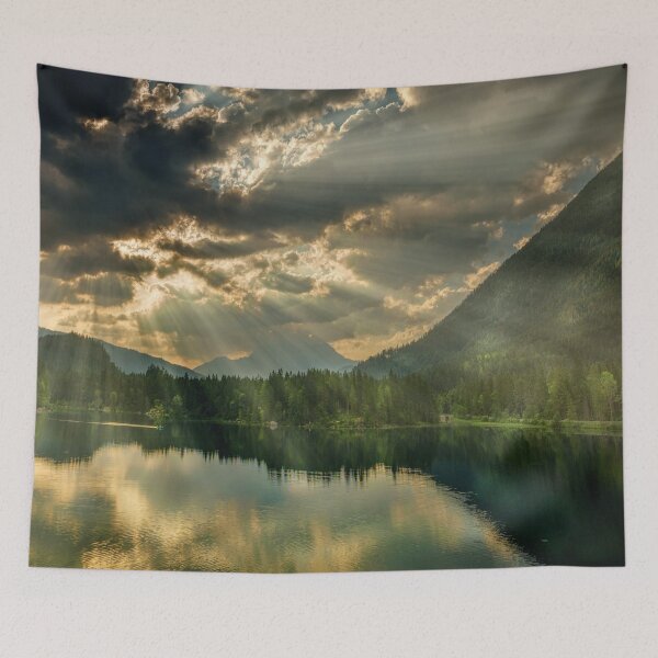 Item preview, Panoramic view of sun rays filtering from clouds, brown, yellow, mountain side calm view designed and sold by August-E.