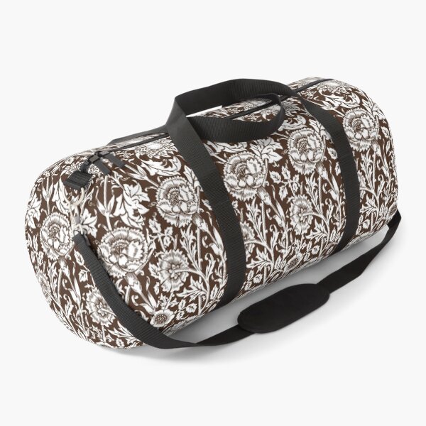 William Morris Carnations | Chocolate Brown and White Floral Pattern | Flower Patterns | Vintage Patterns | Classic Patterns | Duffle Bag