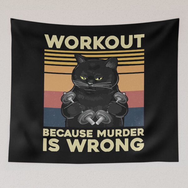 Item preview, Vintage Gym Cat Workout Because Murder Is Wrong Funny designed and sold by MerrittLoft33.
