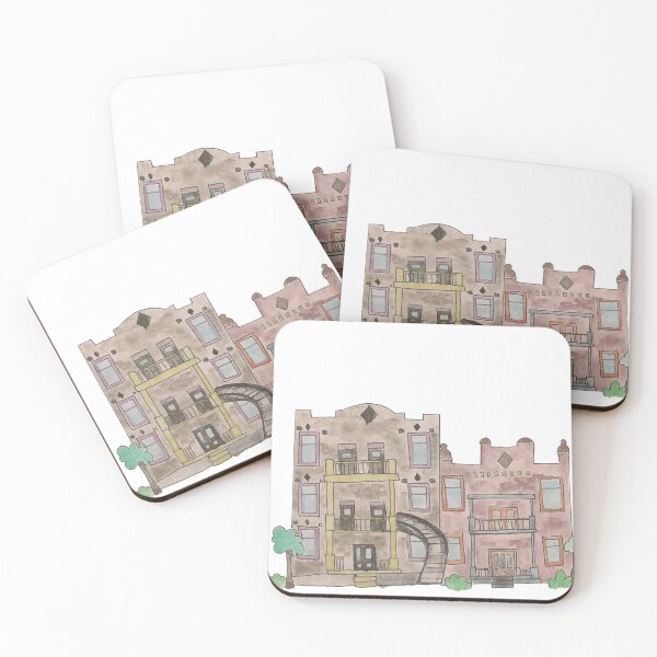 Item preview, Typical houses in Montréal with stairs in watercolor designed and sold by FlorenceLb.