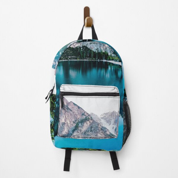 Item preview, Ice Blue Panoramic view, winter chill ice mountains, pure teal blue lake and pines, nature art photography morning calm view designed and sold by August-E.