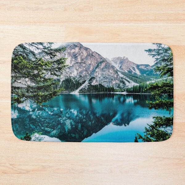 Item preview, Ice Blue Panoramic view, winter chill ice mountains, pure teal blue lake and pines, nature art photography morning calm view designed and sold by August-E.