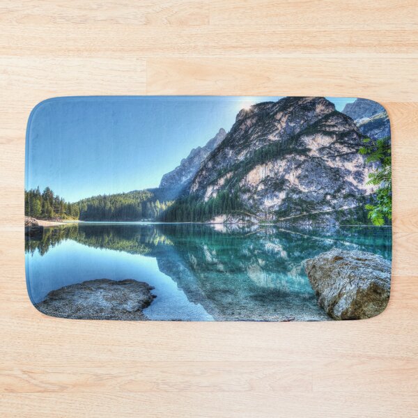 Item preview, Cold Ice Blue Panoramic view, winter chill ice hills, pure teal blue lake and conifers, nature art photography morning aesthetic view designed and sold by August-E.