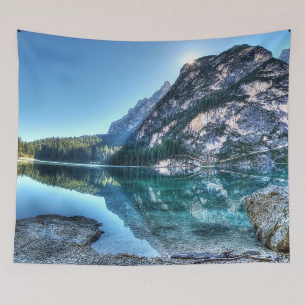 Item preview, Cold Ice Blue Panoramic view, winter chill ice hills, pure teal blue lake and conifers, nature art photography morning aesthetic view designed and sold by August-E.