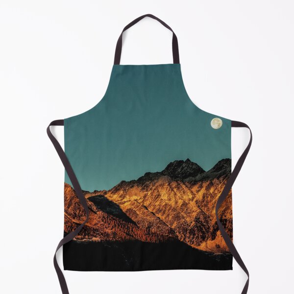 Item preview, Full moon at early morning, Rock earthy brown mountains with golden sun rays, teal blue shaded sky, panoramic view designed and sold by August-E.