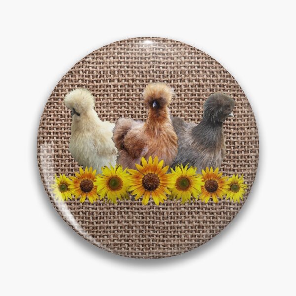 Item preview, Farmhouse Silkie Bantam Chicken Trio with Sunflowers on Chunky Burlap designed and sold by StandoutSilkies.