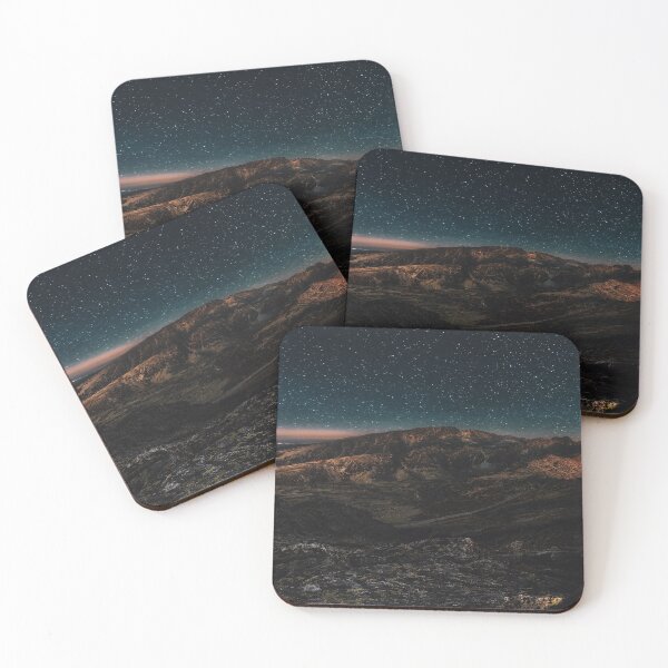 Item preview, Starry black sky, dark rock mountains golden midnight designed and sold by August-E.