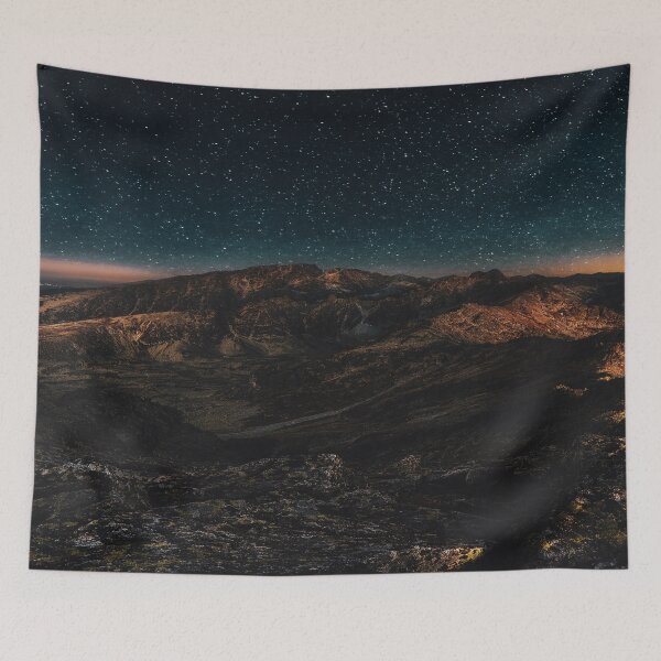 Item preview, Starry black sky, dark rock mountains golden midnight designed and sold by August-E.