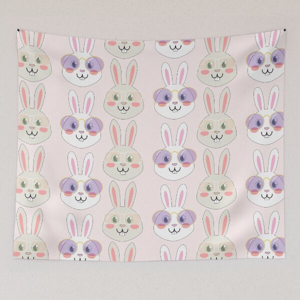 Item preview, Bunny with glasses, Rabbit with glasses, endless pattern, White And Grey Retro, gray, Kawaii Pink designed and sold by bubbley2021.