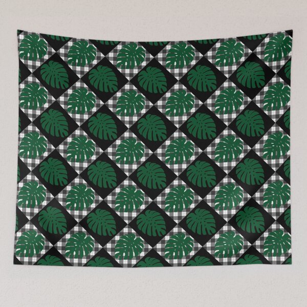 Item preview, Monstera on Black and White Plaid designed and sold by TropicalFronds.