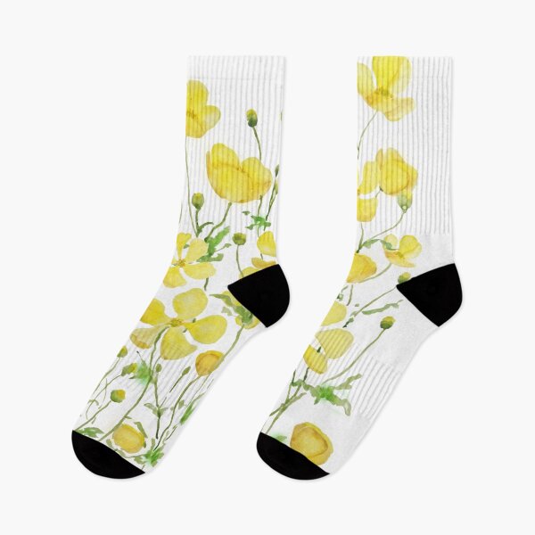 Item preview, hand painted yellow buttercup flowers field watercolor  designed and sold by ColorandColor.