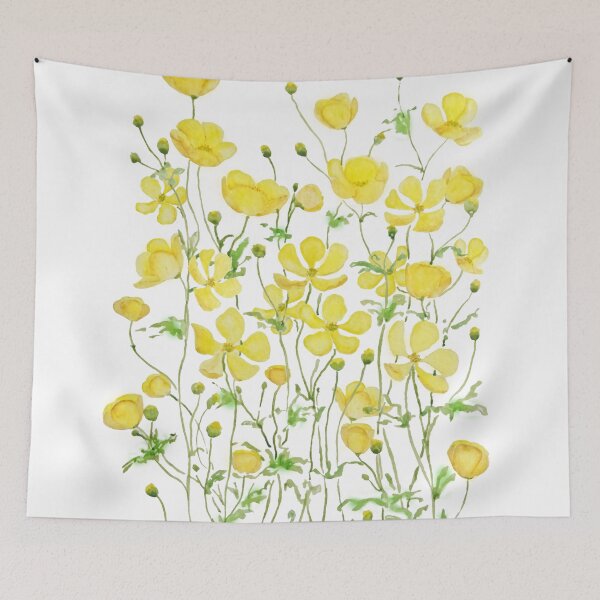 Item preview, hand painted yellow buttercup flowers field watercolor  designed and sold by ColorandColor.