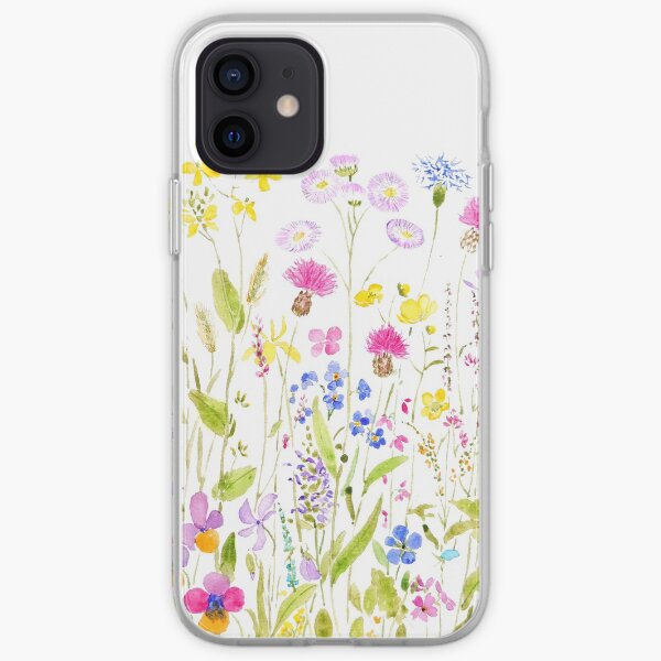 colorful meadow fields watercolor iPhone Soft Case