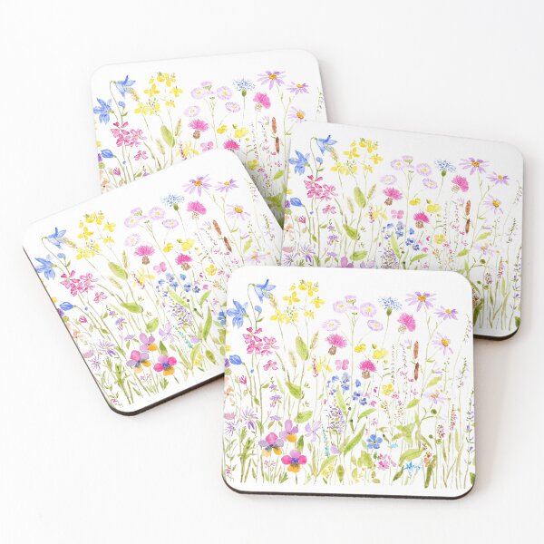 colorful meadow fields watercolor Coasters (Set of 4)
