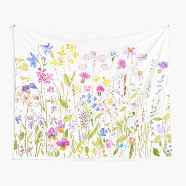 colorful meadow fields watercolor Tapestry