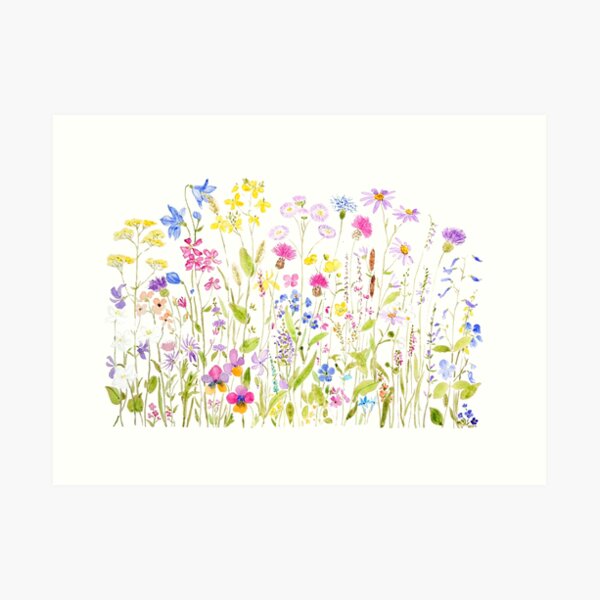 colorful meadow fields watercolor Art Print
