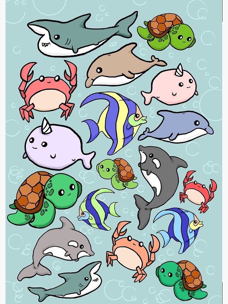 "Cute Sea Animals" Poster for Sale by Fight-Kat | Redbubble