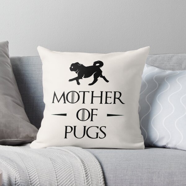 Mother of Pugs - Black Throw Pillow
