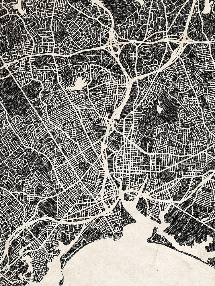 Thumbnail 3 von 3, Tuch, Bridgeport map Connecticut Ink lines designt und verkauft von InkMaps.