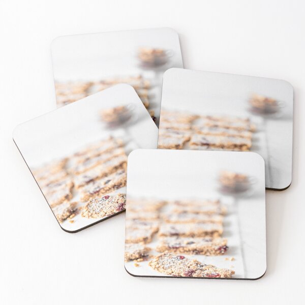 Item preview, Vegan Energy Oat Bars With Coconut, Rice Puffs and Dried Cranberries Fruits, Food Photography Art Print, Natural Light Print designed and sold by radub85.