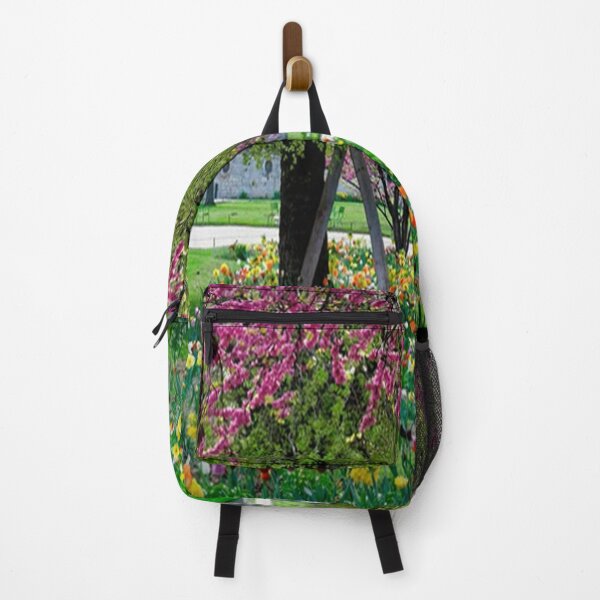 Item preview, Beautiful European floral scene with tulips under a flowering tree designed and sold by LiveToLearn.