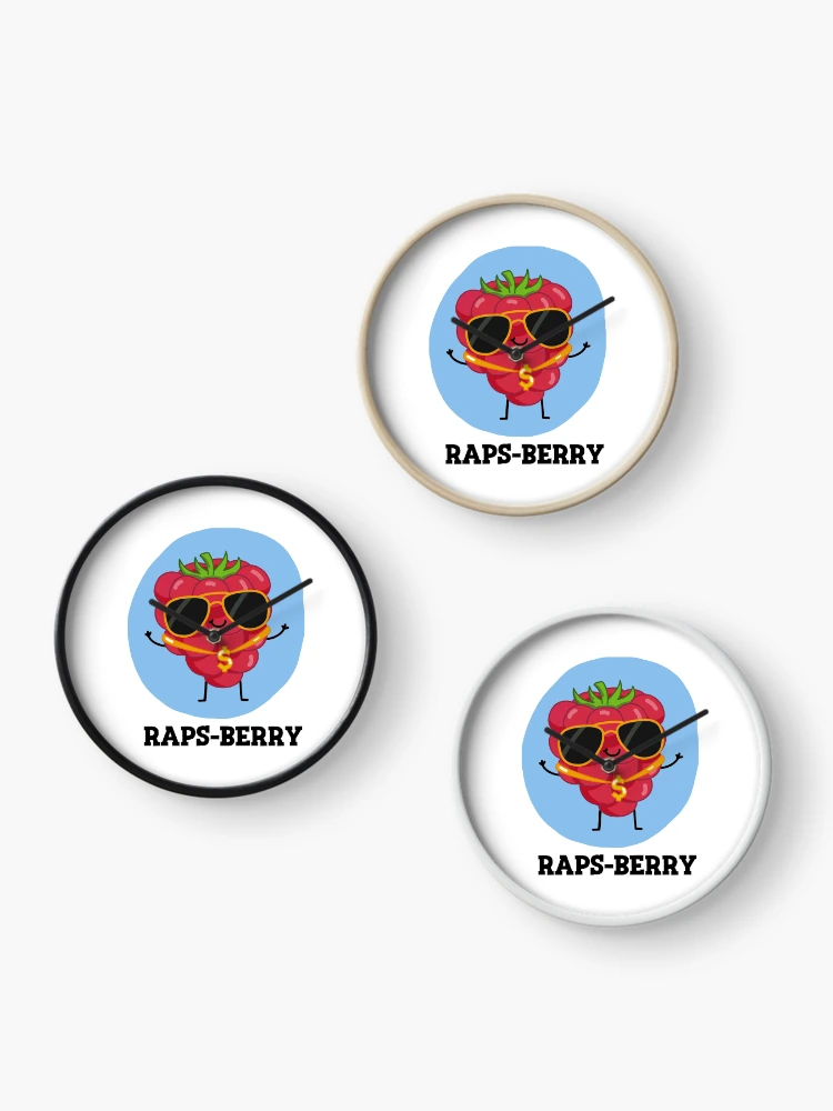 Thumbnail 3 of 4, Clock, Raps-berry Funny Rapper Raspberry Puns  designed and sold by punnybone.