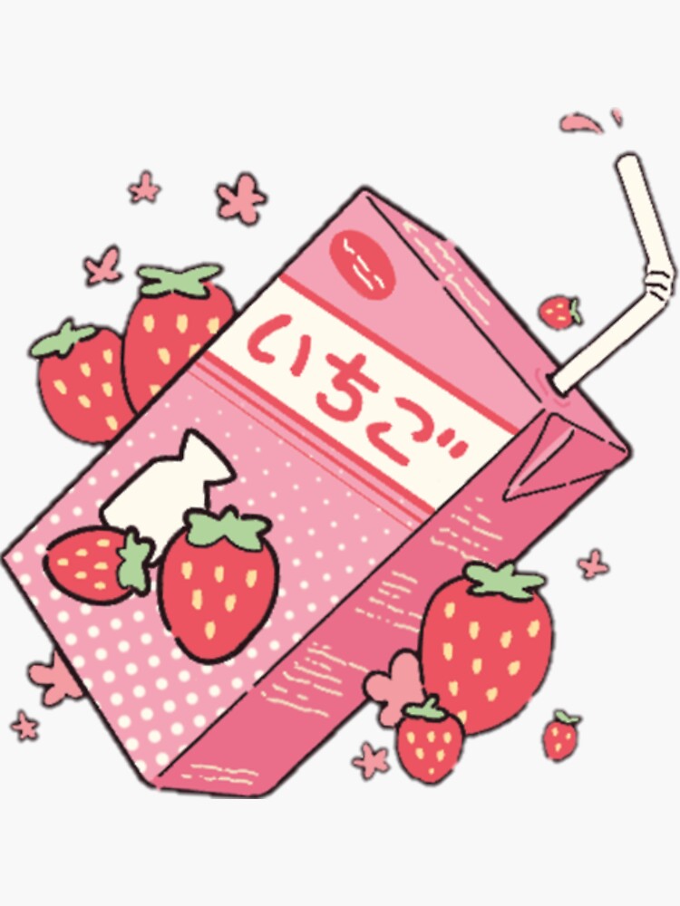 Retro Kawaii Panda with strawberry milk carton' Sticker