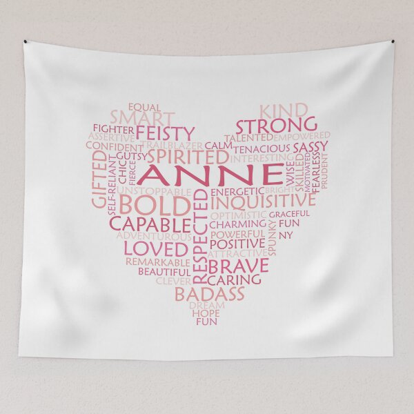 Item preview, Anne heart word cloud shape name - pink, peach and light pink - female empowerment name personalised text - 0321 designed and sold by PrettyDesserted.