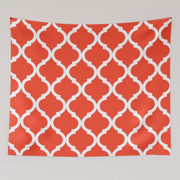Item preview, Orange plain background and white art deco pattern designed and sold by Brontorino.