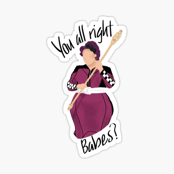 Vista previa del artículo con la obra «Pegatina del ganador de Drag Race UK Lawrence Chaney con la frase "You All Right Babes"», diseñado y vendido por Jemma  Brooks.