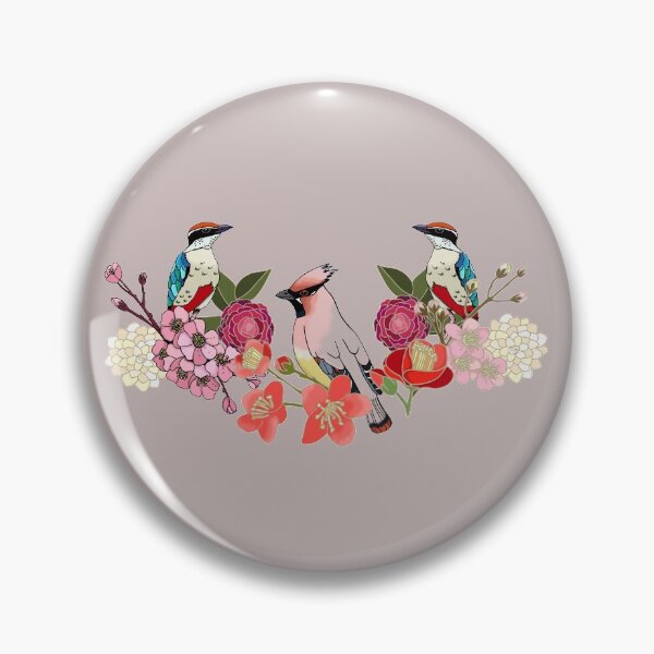 Item preview, Eastern delight, Japanese garden, waxwing, fairy pitta, cherry blossom, camelia (beige) designed and sold by Naty Design Prague.