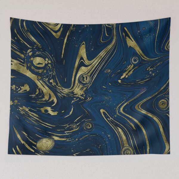 Item preview, Navy Blue Marble & Gold Faux Glitter Abstract Art designed and sold by Karen McFarland.