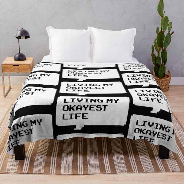 Item preview, Living my okayest life funny retro arcade style Black and White speech bubble (dark mode) designed and sold by Deegital18.