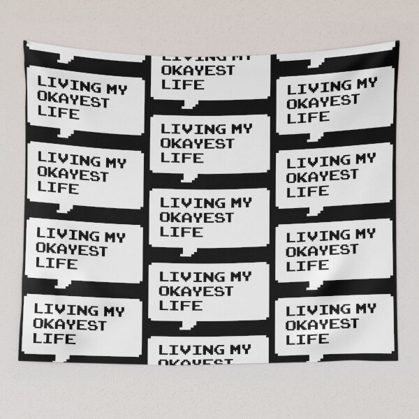 Item preview, Living my okayest life funny retro arcade style Black and White speech bubble (dark mode) designed and sold by Deegital18.