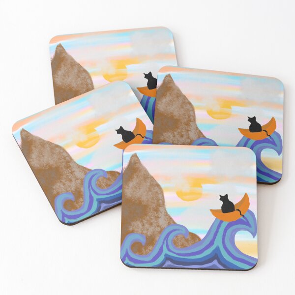 Item preview, Cat wave sunset mountain  designed and sold by CatJohnCranston.