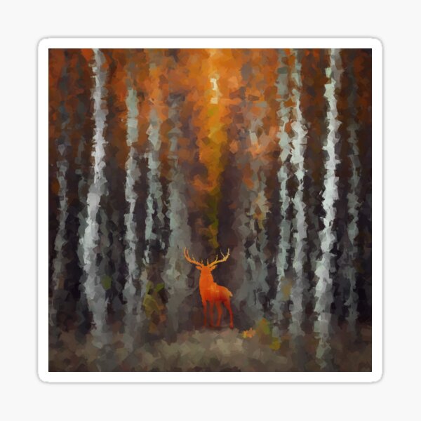 Deer in golden forest Sticker