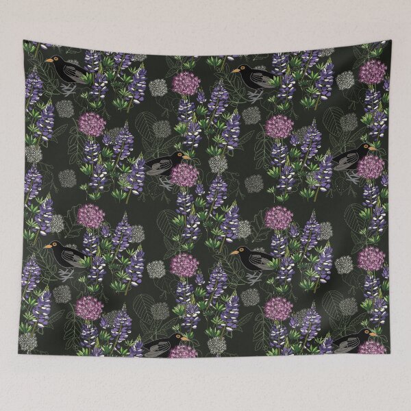 Item preview, Blackbird in purple paradise, black and purple designed and sold by Naty Design Prague.