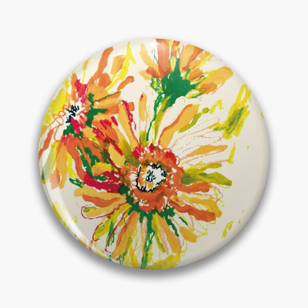 Artikelvorschau,  Gelbe Gerberablumen Helle Malerei mit grünen, orange und roten Farben entworfen und verkauft von irusca_ artworks.