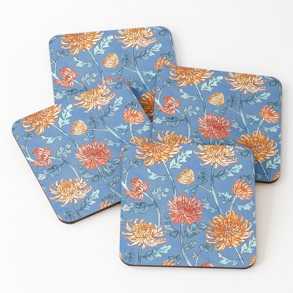 Item preview, Chrysanthemum Watercolor & Pen Pattern - Cornflower Blue  designed and sold by TigaTiga.