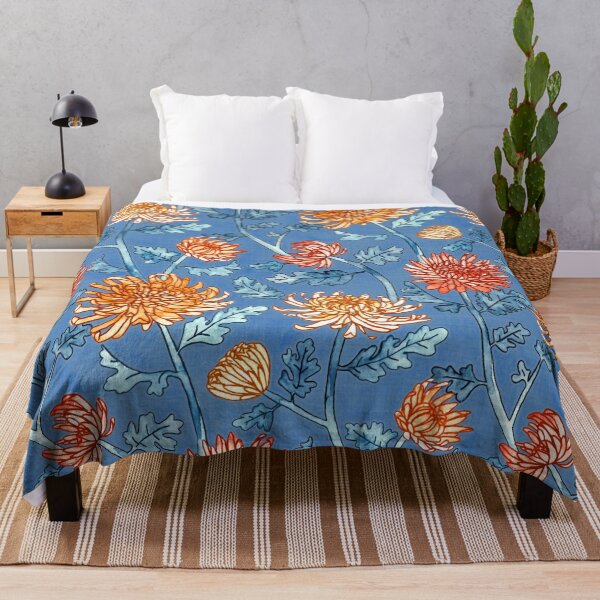 Item preview, Chrysanthemum Watercolor & Pen Pattern - Cornflower Blue  designed and sold by TigaTiga.