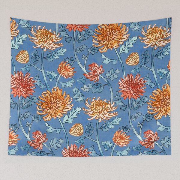 Item preview, Chrysanthemum Watercolor & Pen Pattern - Cornflower Blue  designed and sold by TigaTiga.