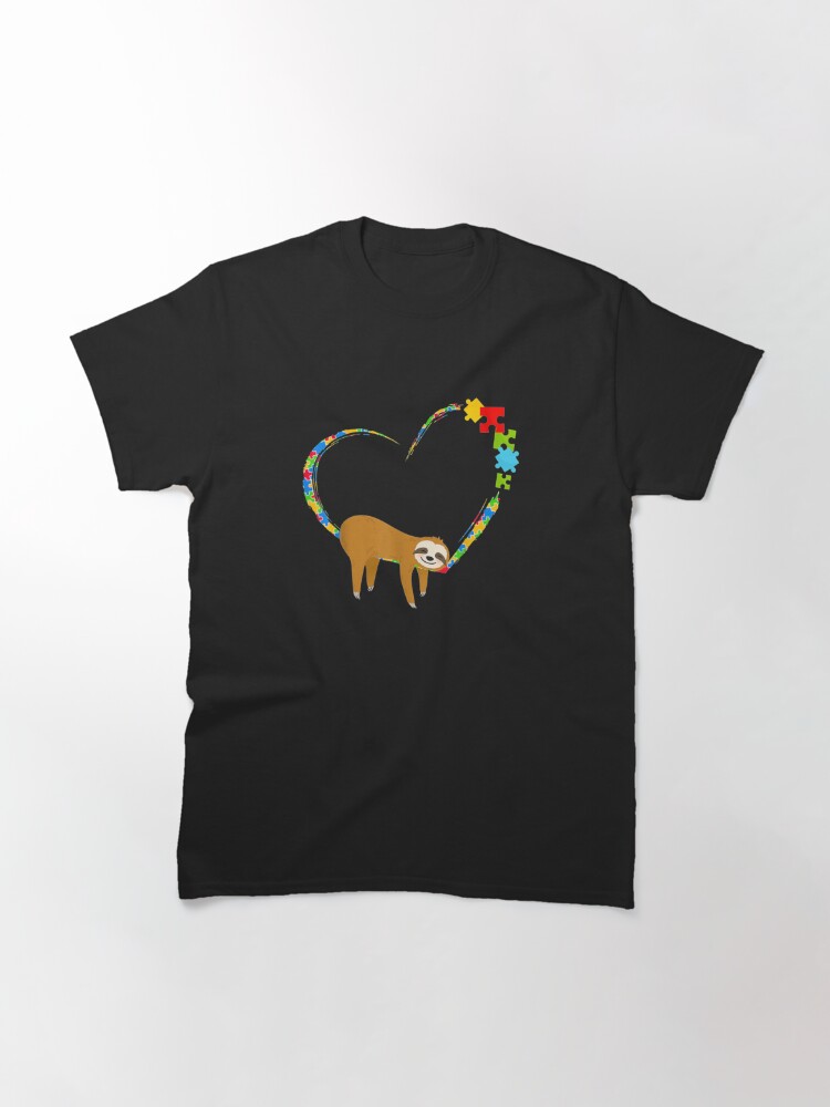 Disover Sloth Love Ribbon Heart Puzzle Autism Awareness Gifts Classic T-Shirt