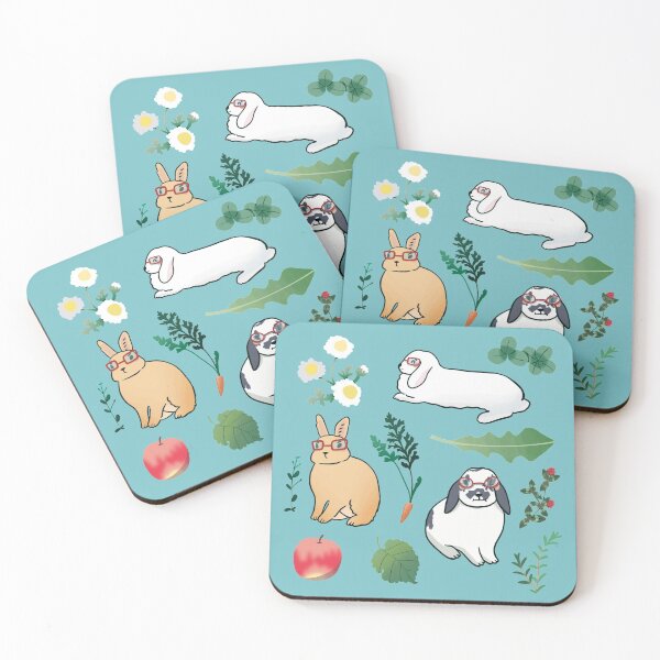 Item preview, Bunny with Glasses - Cute White and Blue Cartoon Animal Pattern designed and sold by TheRainbowRoom.