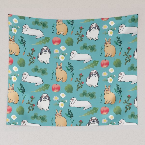 Item preview, Bunny with Glasses - Cute White and Blue Cartoon Animal Pattern designed and sold by TheRainbowRoom.