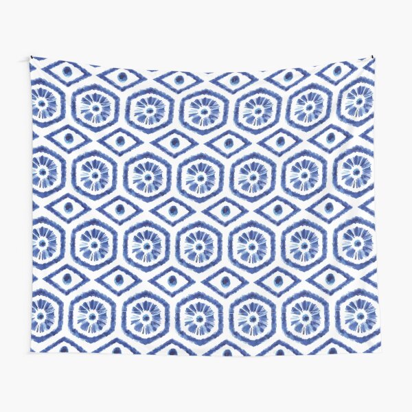 Watercolor traditional shibori blue pattern Tapestry