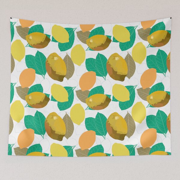 Item preview, Yellow and orange lemons and green leafs on white background. designed and sold by A-using-colors.