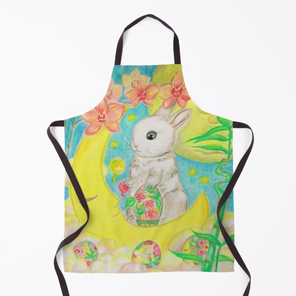 Easter Bunny Rabbit Colored Eggs Moon Orchids Apron
