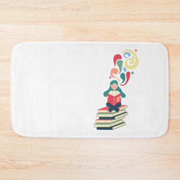Item preview, Book Day, drawing of a girl reading a book and sitting on a stack of books designed and sold by Martapp.