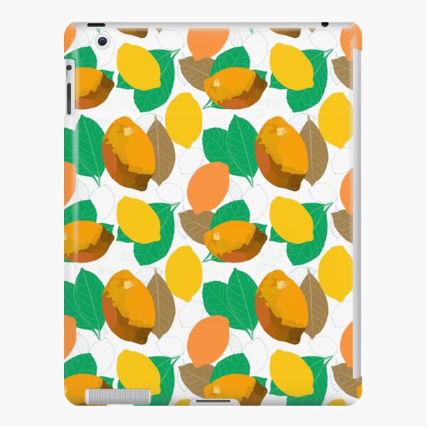 Warm yellow lemons and green leafs on white background. iPad – Leichte Hülle